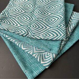 Set Of 4 Aqua Blue & White Throw Pillow Covers 17.5" Geometric Leaf, Textured